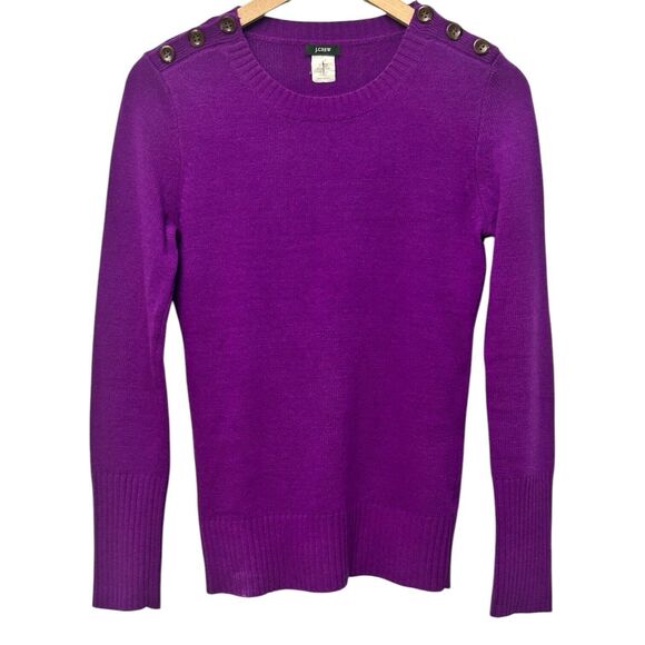 J. Crew Pullover Sweater Wool Cashmere Blend Purple Size Small Buttons Casual - Picture 7 of 16